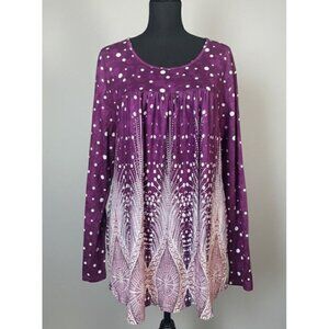 Purple Mixed Print Pleated Tunic Top - Long Sleeve 2XL